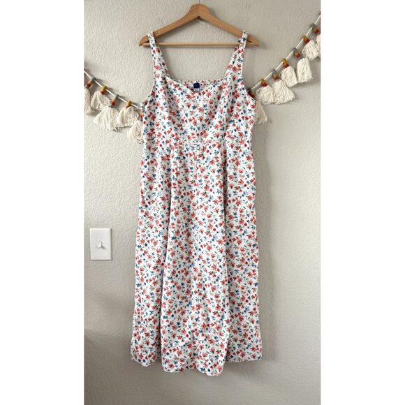 Old Navy Linen Blend Floral Fit&Flare Midi Dress Coquette Cottage Feminine L - Picture 1 of 8